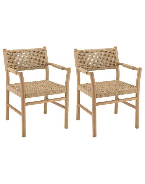 2 Fauteuils jardin accoudoirs teck rotin synthétique bois - 57.5 x59x82 cm