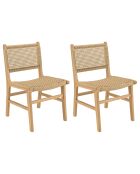 2 Chaises jardin teck naturel rotin synthétique bois - 50x60x 85.5  cm