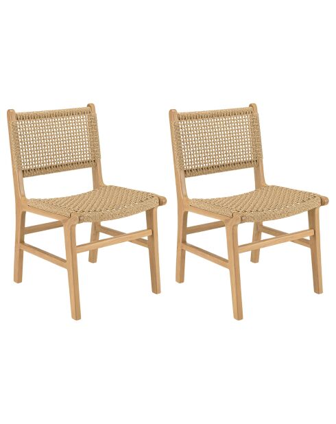 2 Chaises jardin teck naturel rotin synthétique bois - 50x60x 85.5  cm