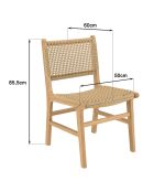 2 Chaises jardin teck naturel rotin synthétique bois - 50x60x 85.5  cm