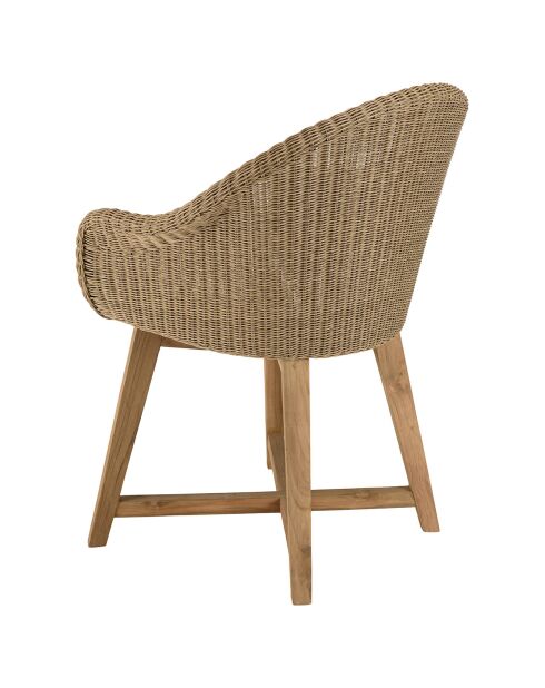 2 Fauteuils jardin rotin synthétique et coussin bois - 66x55x88 cm