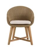 2 Fauteuils jardin rotin synthétique et coussin bois - 66x55x88 cm