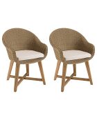 2 Fauteuils jardin rotin synthétique et coussin bois - 66x55x88 cm