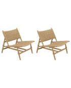 2 Fauteuils lounge jardin teck rotin synthétique relief     bois - 68x87x79 cm