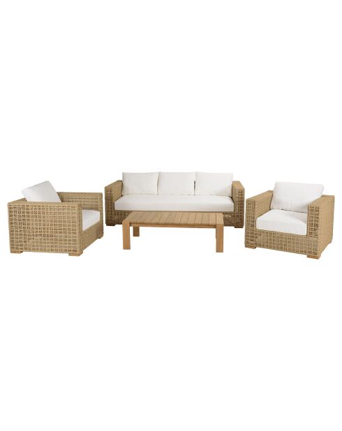 Salon de jardin 6 places en rotin synthétique ajouré bois
