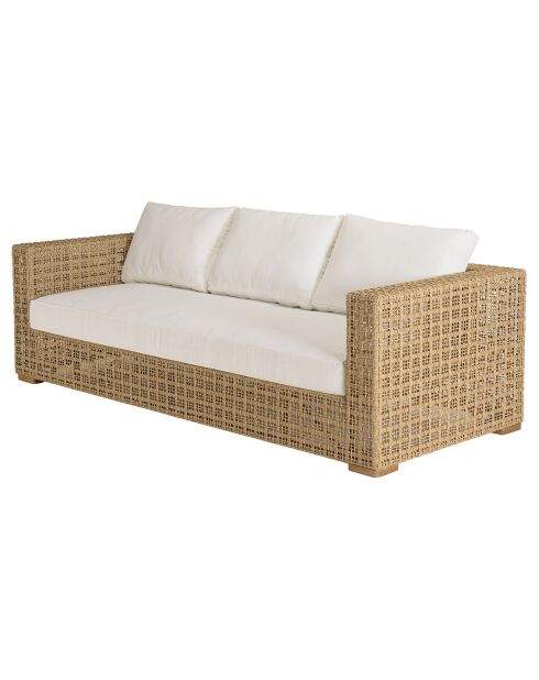 Salon de jardin 6 places en rotin synthétique ajouré bois