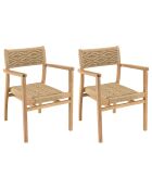 2 Fauteuils jardin teck rotin synthétique bois - 57x61x81 cm