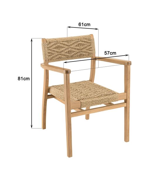 2 Fauteuils jardin teck rotin synthétique bois - 57x61x81 cm