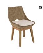 2 Chaises jardin rotin synthétique et coussin bois - 55x62x88 cm