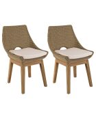 2 Chaises jardin rotin synthétique et coussin bois - 55x62x88 cm