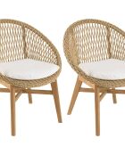 2 Fauteuils jardin arrondi teck rotin synthétique bois - 72x65x85 cm