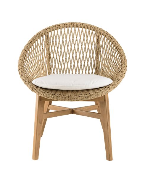 2 Fauteuils jardin arrondi teck rotin synthétique bois - 72x65x85 cm