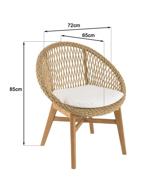 2 abgerundete Gartenstühle aus Teak-Rattan aus Kunstholz - 72x65x85 cm