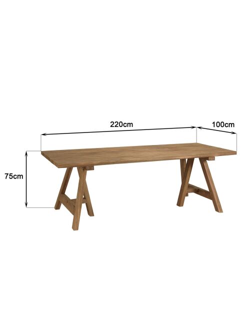 Table à manger de jardin teck recyclé bois - 220x100x75 cm