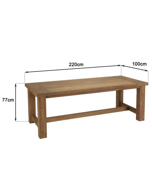 Table à manger de jardin teck recyclé bois - 220x100x77 cm