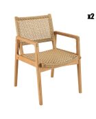 2 Fauteuils jardin teck naturel rotin synthétique bois - 57x65x85 cm