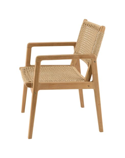 2 Fauteuils jardin teck naturel rotin synthétique bois - 57x65x85 cm