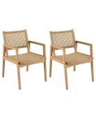 2 Fauteuils jardin teck naturel rotin synthétique bois - 57x65x85 cm