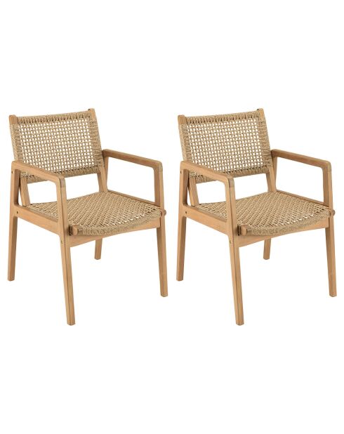 2 Gartensessel aus natürlichem Teakholz aus synthetischem Rattan - 57x65x85 cm