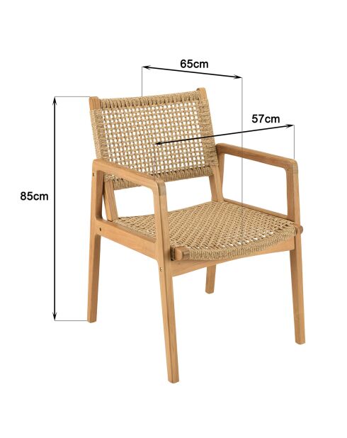 2 Fauteuils jardin teck naturel rotin synthétique bois - 57x65x85 cm