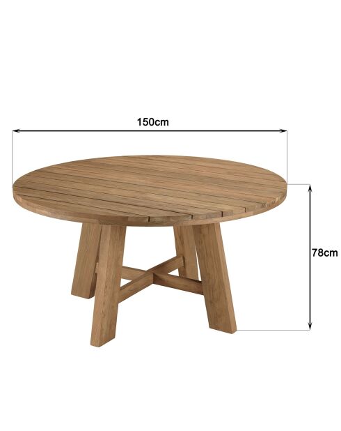 Table à manger de jardin ronde teck recyclé bois - D.150x78 cm