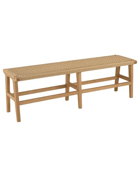 Banc de jardin 3 places teck assise rotin synthétique bois - 151x43x48 cm