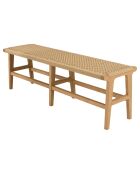 Banc de jardin 3 places teck assise rotin synthétique bois - 151x43x48 cm