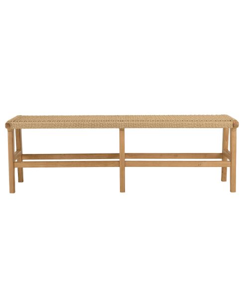 Banc de jardin 3 places teck assise rotin synthétique bois - 151x43x48 cm