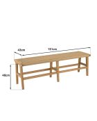 Banc de jardin 3 places teck assise rotin synthétique bois - 151x43x48 cm