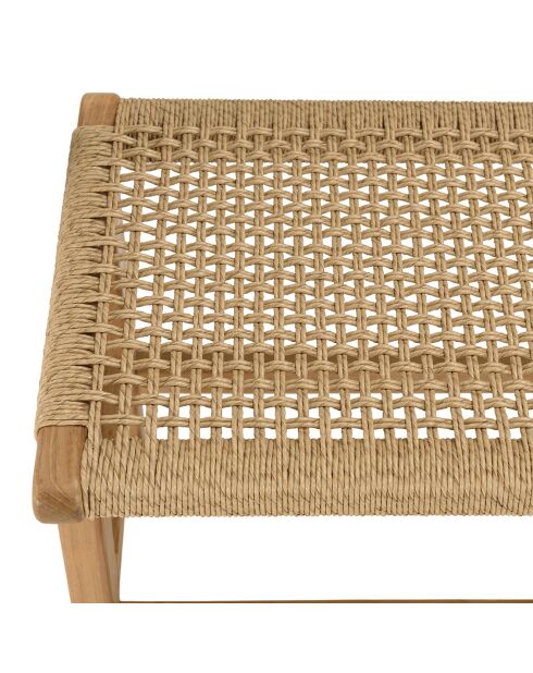 Banc de jardin 3 places teck assise rotin synthétique bois - 151x43x48 cm