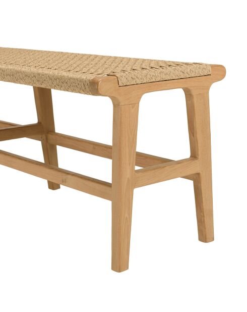 Banc de jardin 3 places teck assise rotin synthétique bois - 151x43x48 cm