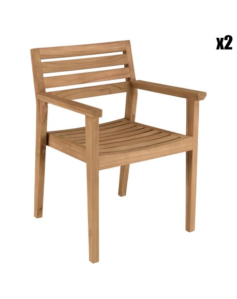 2 Fauteuils de jardin en teck  bois - 57.5x57.5x81.5 cm