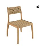 2 Chaises jardin teck rotin synthétique tressé bois - 48x59.5x84 cm