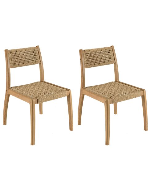 2 Chaises jardin teck rotin synthétique tressé bois - 48x59.5x84 cm