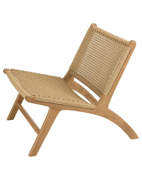 2 Fauteuils lounge de jardin teck rotin synthétique bois - 66x78x69 cm