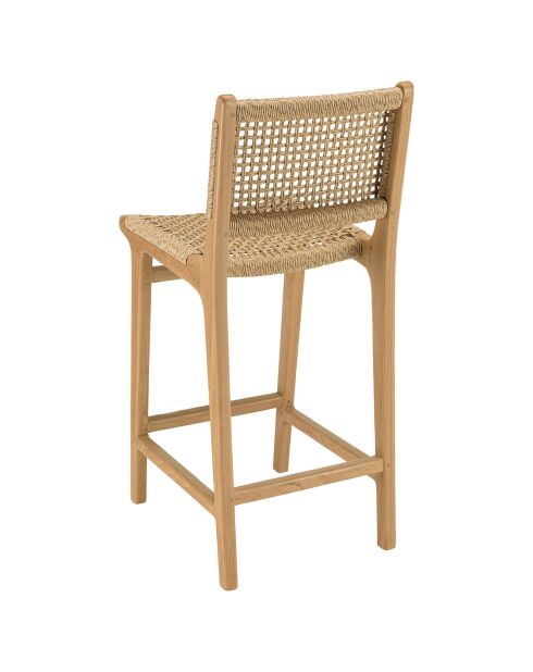 2 Tabourets bar de jardin teck rotin synthétique bois - 41x53x97 cm