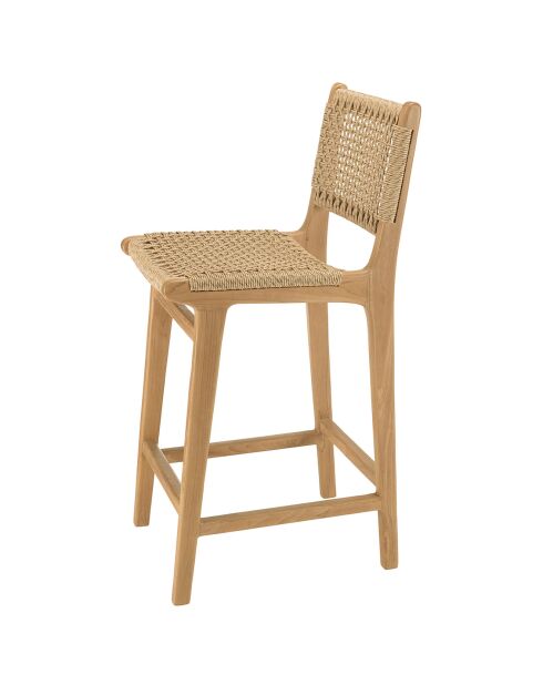 2 taburetes de jardín de madera de ratán sintético de teca - 41x53x97 cm