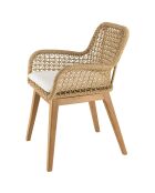 2 Fauteuils jardin teck rotin synthétique et coussin bois - 59x60x84 cm