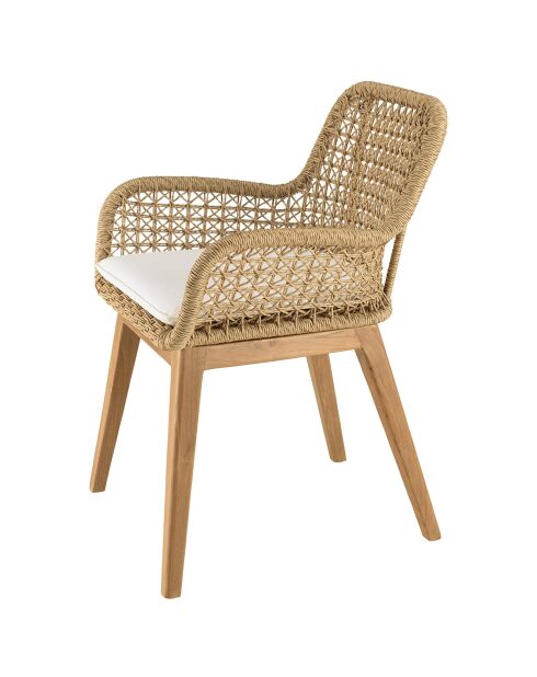 2 sedie da giardino in teak, rattan sintetico e cuscino in legno - 59x60x84 cm