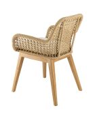 2 Fauteuils jardin teck rotin synthétique et coussin bois - 59x60x84 cm