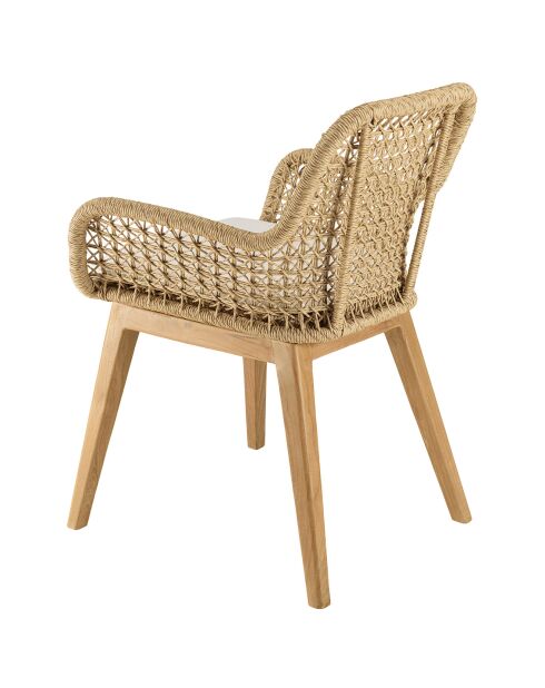 2 Fauteuils jardin teck rotin synthétique et coussin bois - 59x60x84 cm