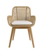 2 Fauteuils jardin teck rotin synthétique et coussin bois - 59x60x84 cm