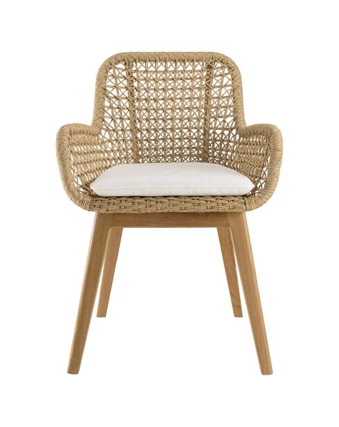 2 sedie da giardino in teak, rattan sintetico e cuscino in legno - 59x60x84 cm