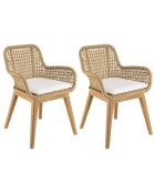 2 Fauteuils jardin teck rotin synthétique et coussin bois - 59x60x84 cm