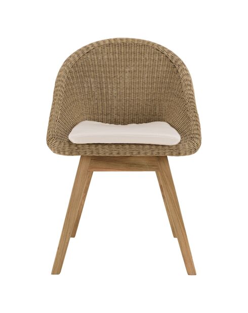 2 Chaises jardin rotin synthétique avec coussin bois - 56x60x84 cm