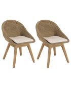 2 Chaises jardin rotin synthétique avec coussin bois - 56x60x84 cm