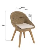 2 Chaises jardin rotin synthétique avec coussin bois - 56x60x84 cm