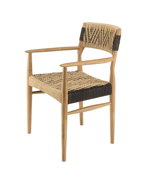 2 Fauteuils jardin teck rotin synthétique bois - 56x55x81 cm