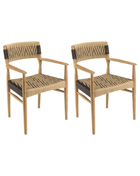 2 Fauteuils jardin teck rotin synthétique bois - 56x55x81 cm