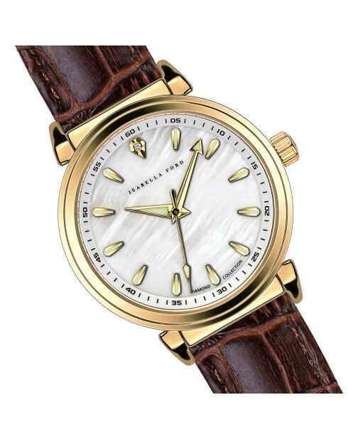 Montre Barbara en Cuir & Diamant marron